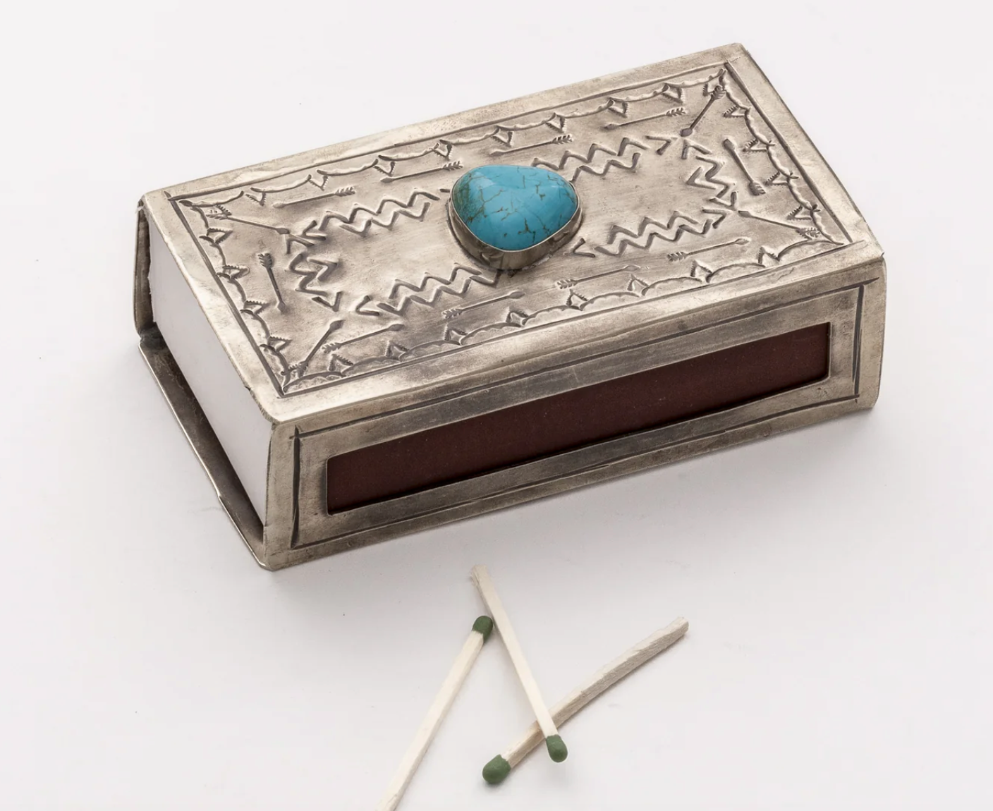 Stamped Matchbox Cover with Turq. Large