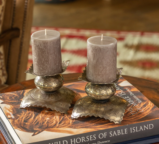 Rustic Silver Stamped Candlestick Pair