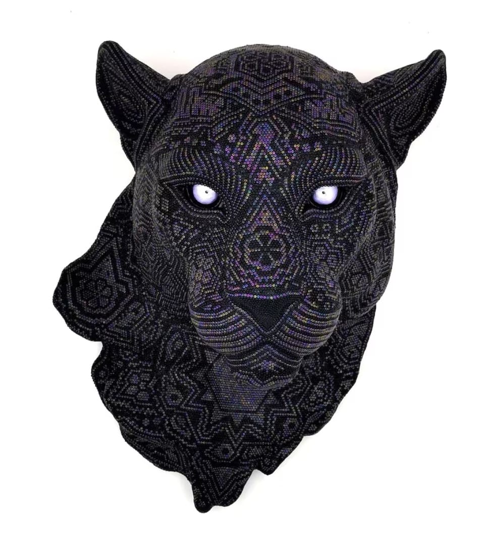 Midnight Jaguarra | Huichol Beaded