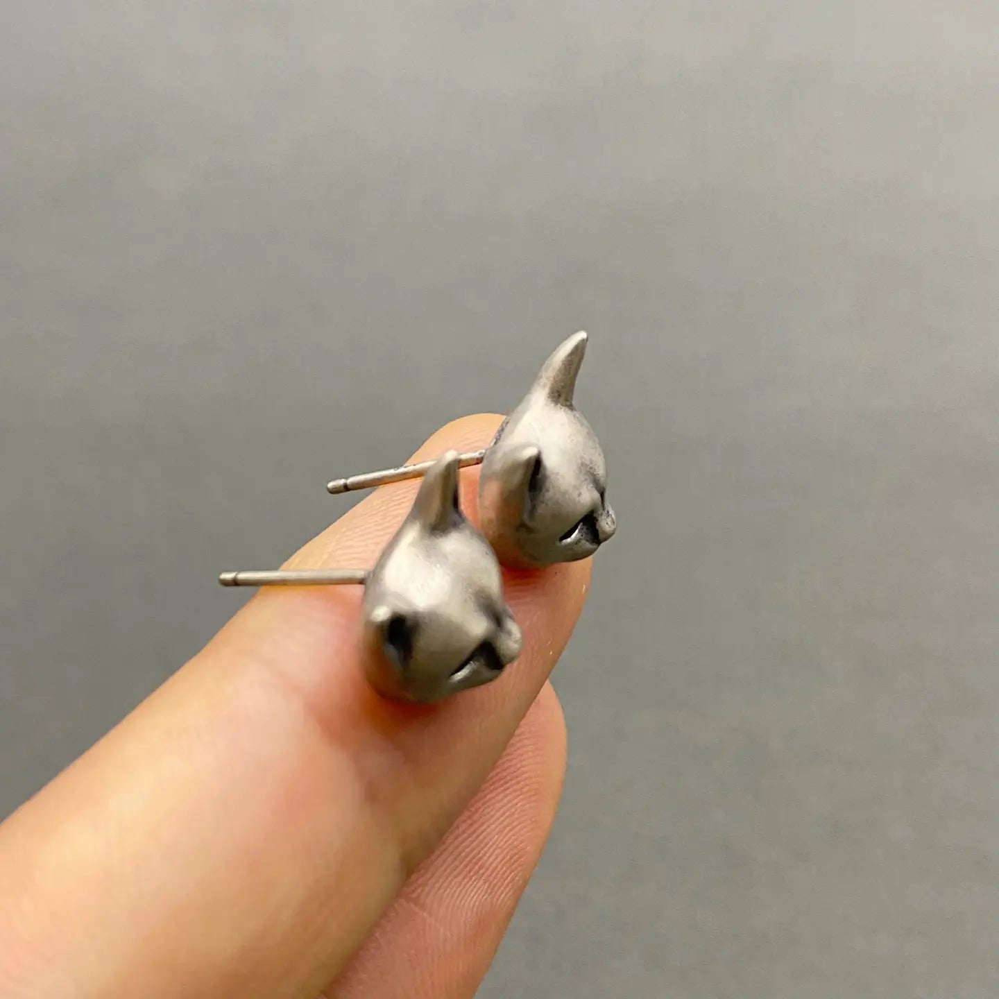Sterling Silver Cat's Head Ear Studs