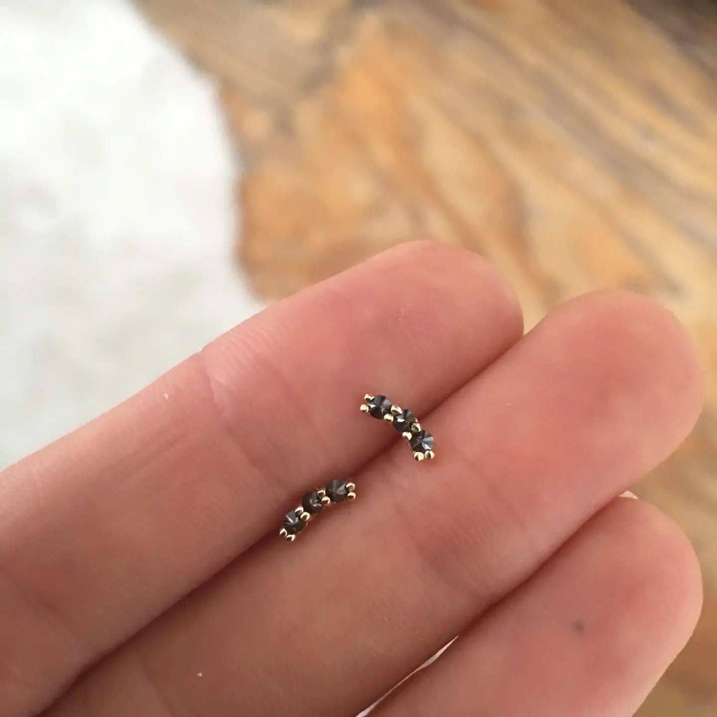 Solid 14kt Gold Black Diamond Curve Studs