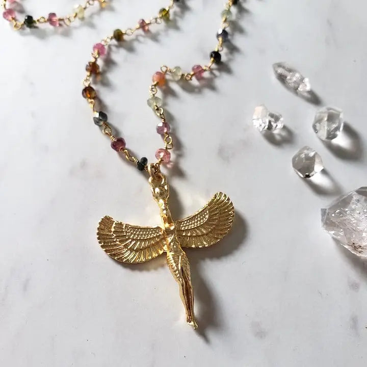 Winged Egyptian Goddess Isis: Tourmaline