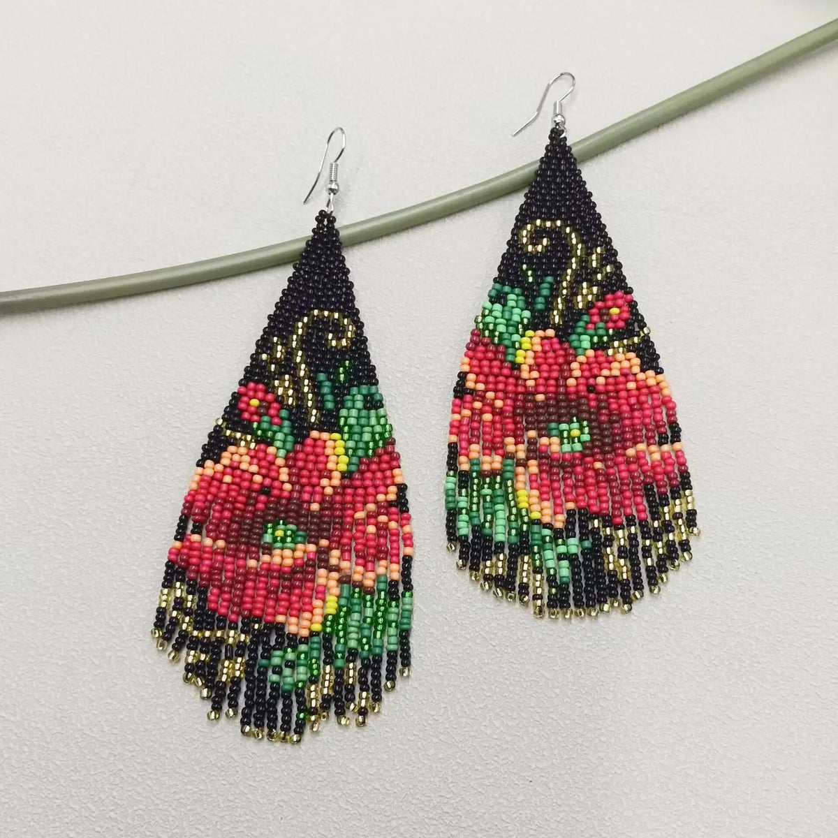 Flower Boho Handmade Seed Beads Fringe Earrings