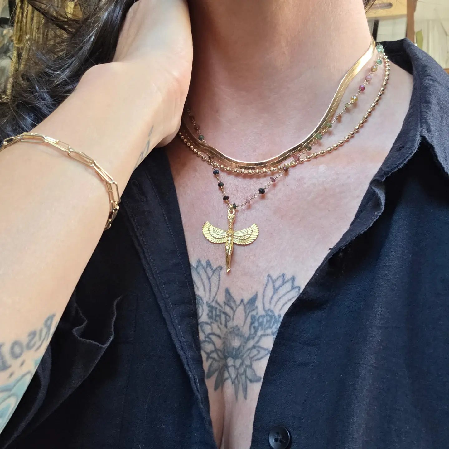 Winged Egyptian Goddess Isis: Tourmaline
