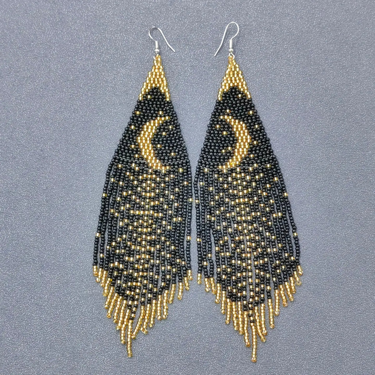Star Moon Night Sky Seed Beads Tassel Earrings