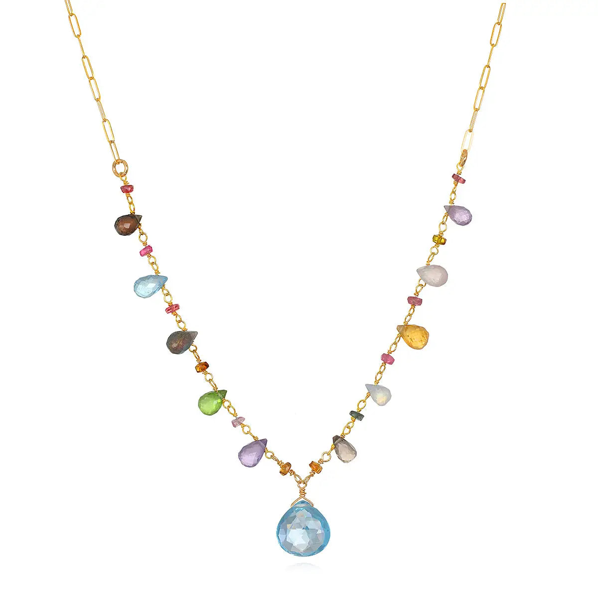 Wildflower Paperclip Necklace-Blue Topaz Gemstone