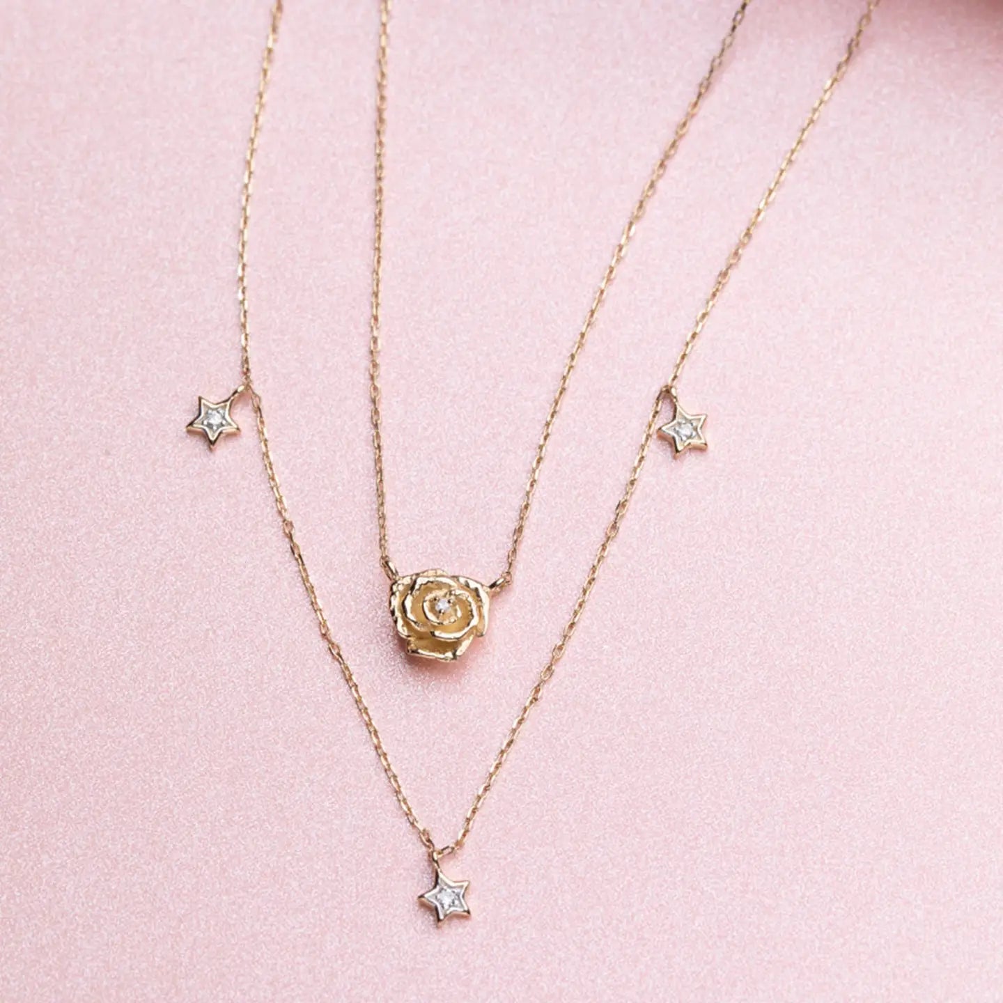 14kt Gold Diamond Rose Pendant