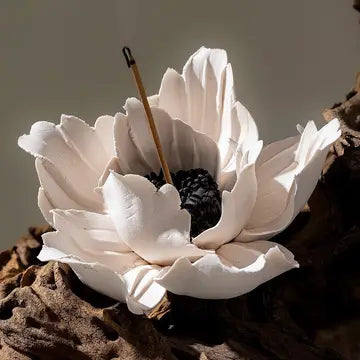 Handmade Ceramic Anemone Flower Incense Holder- Large