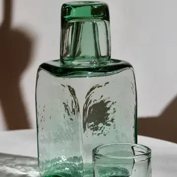 Bedside Carafe Set - Handblown, Recycled Glass
