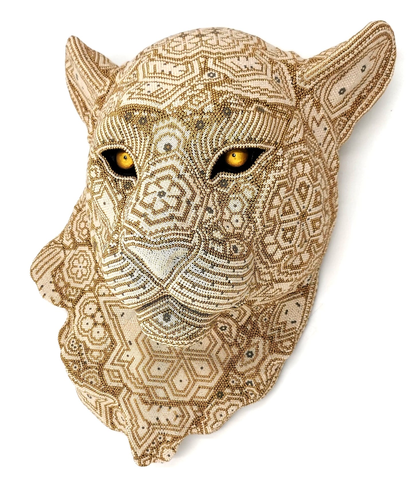 Golden Jaguarra | Huichol Beaded