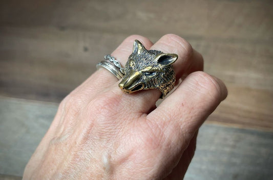 Wolf Ring | Sterling Silver + Recycled Gold Patina