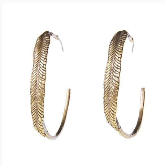 Reclaimed Metal Feather Hoop Earrings